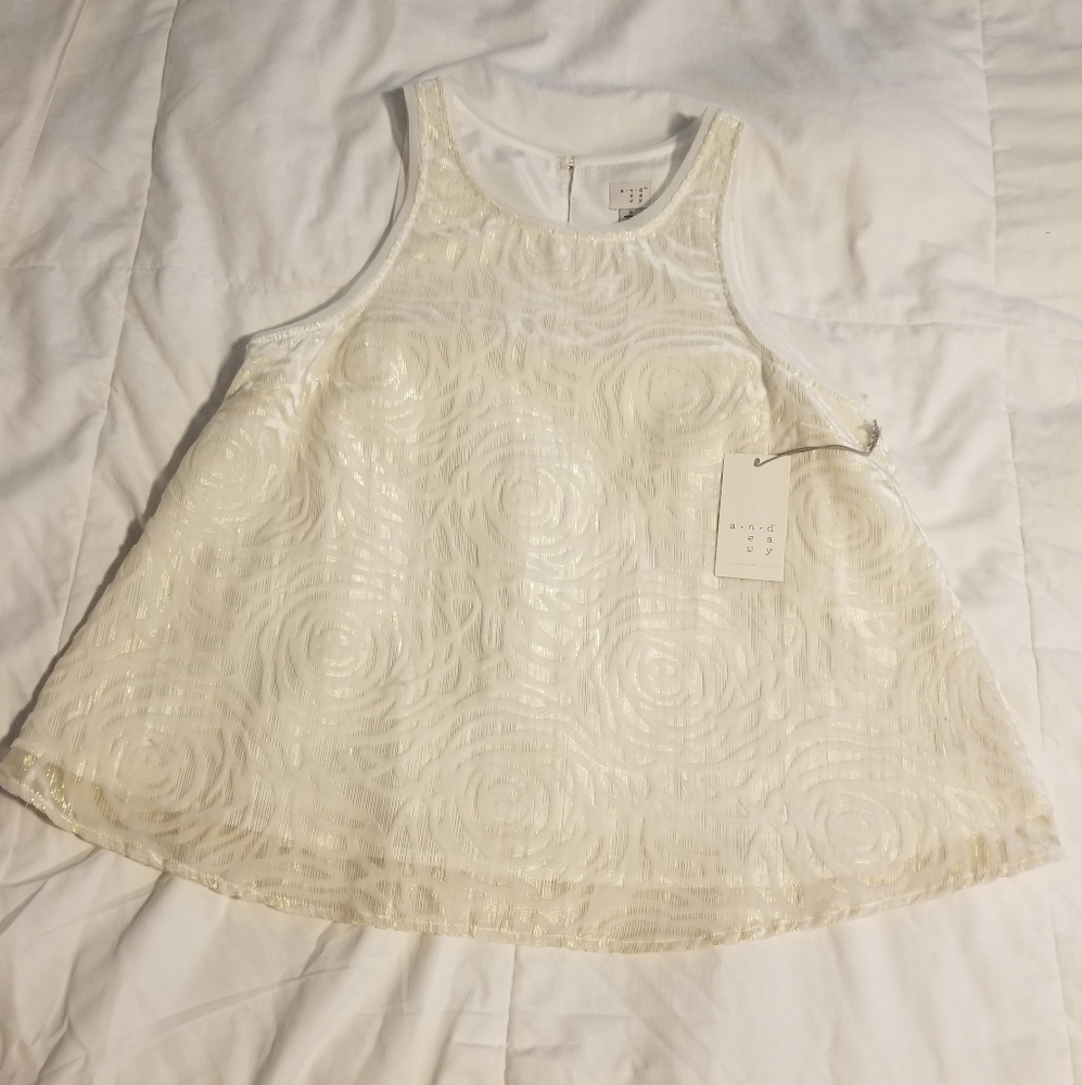 White tank with gold pin stripes rose pattern